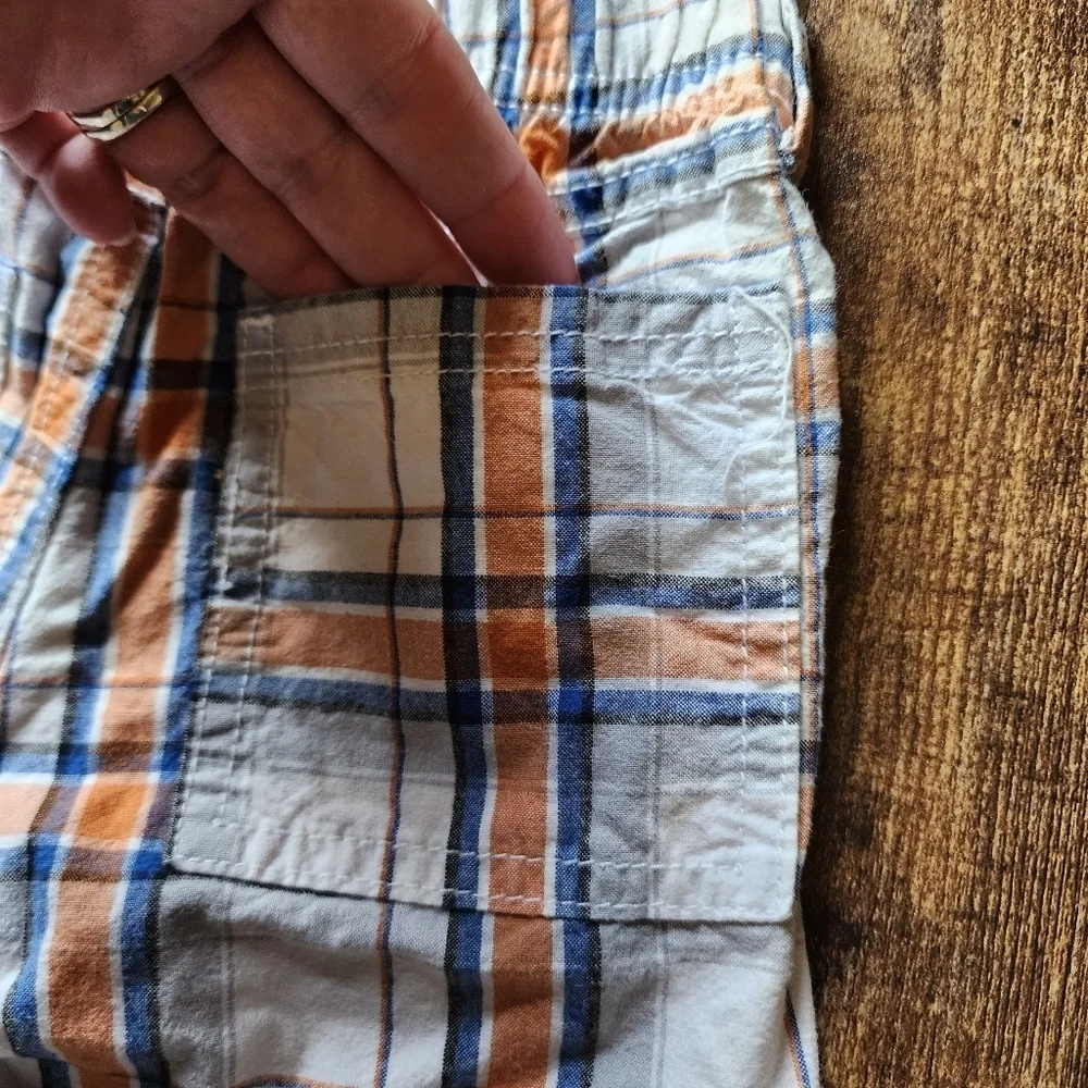 GYMBOREE White, orange and blue plaid shorts Size 18-24 mo